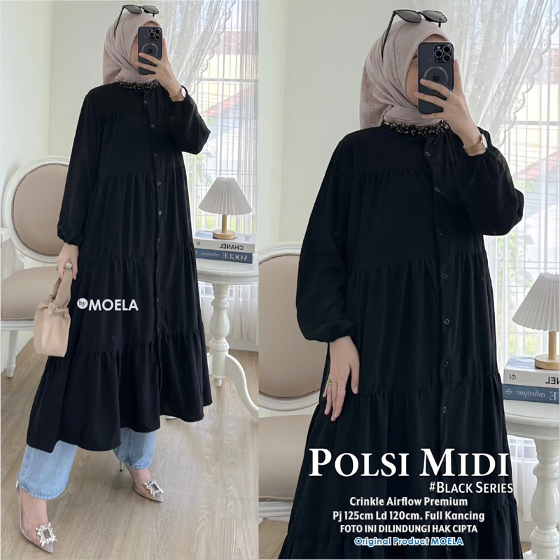 MIDI DRESS POLOS HITAM polsi midi by moela