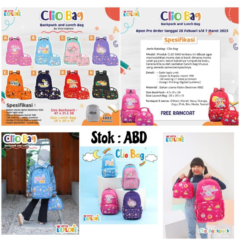 Clio Bag by Vitto/Ransel Sekolah/Tas Sekolah Terbaru/Tas Sekolah Cewek/Tas Anak/Lunchbag/Luchbag Luc