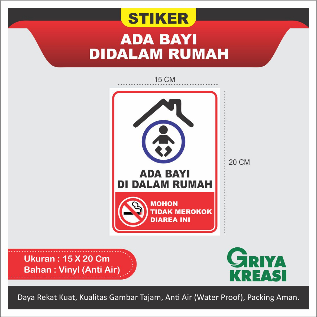 

STIKER ADA BAYI DI DALAM RUMAH / DILARANG MEROKOK 15X20 CM