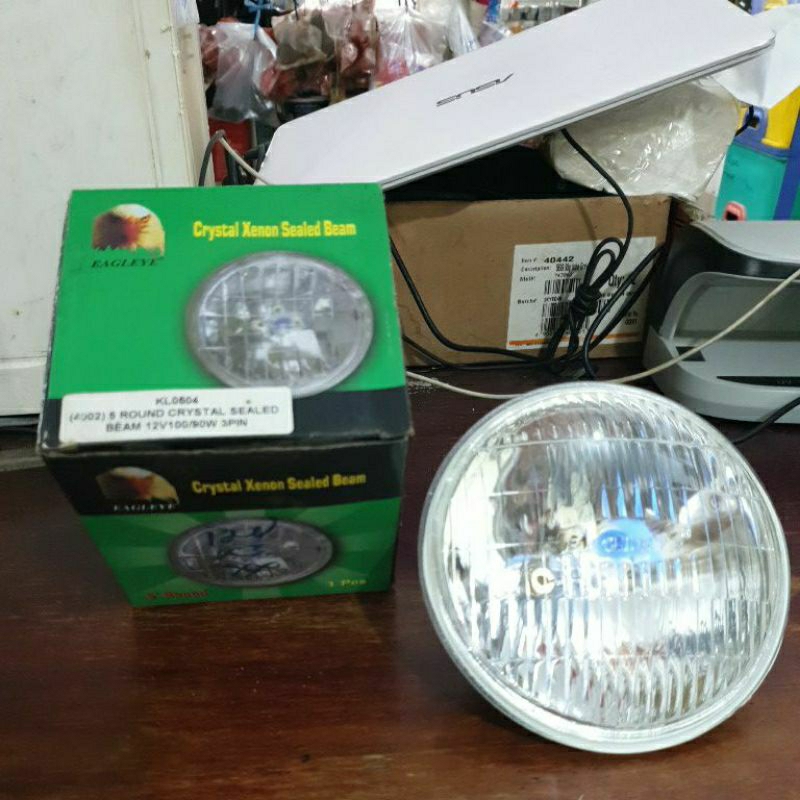 Lampu Tembak Sorot Bulat Bening Crystal Xenon Sealed Beam 12V Kaki 3 100/90W ROUND EAGLEYE 4002