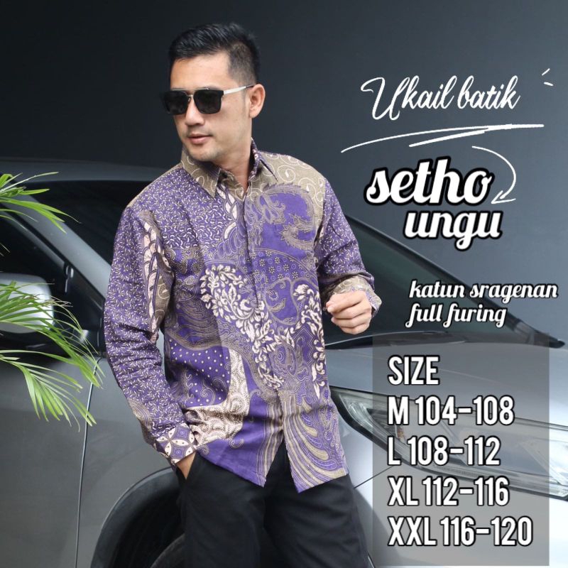 KEMEJA BATIK SOLO SETHO UNGU BATIK PRIA SIZE M L XL XXL