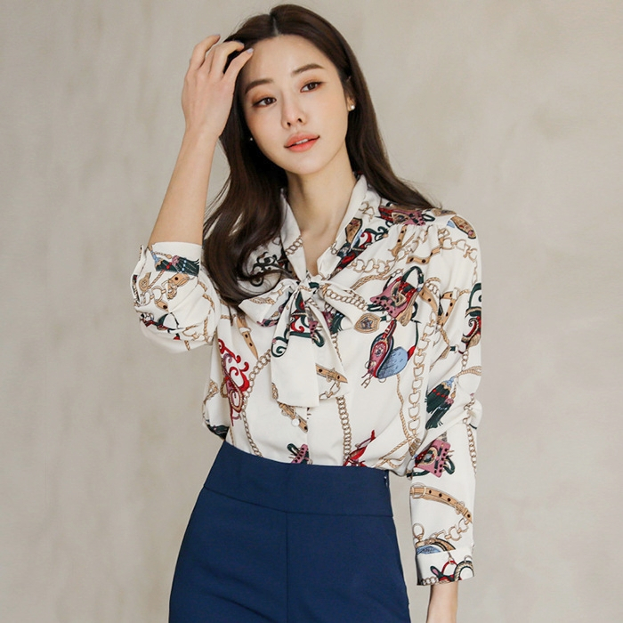 Top Blouse Kemeja Loose Perempuan Fashion Korea Ikat Pita