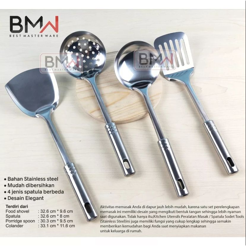 Spatula Set Stainless Isi 4 Pcs - Kitchen Tools Peralatan Untuk Masak