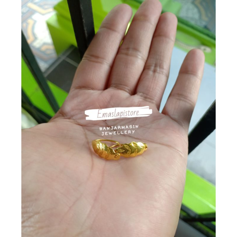 Anting Helai Daun Loreng Lapis Emas 999 Banjar