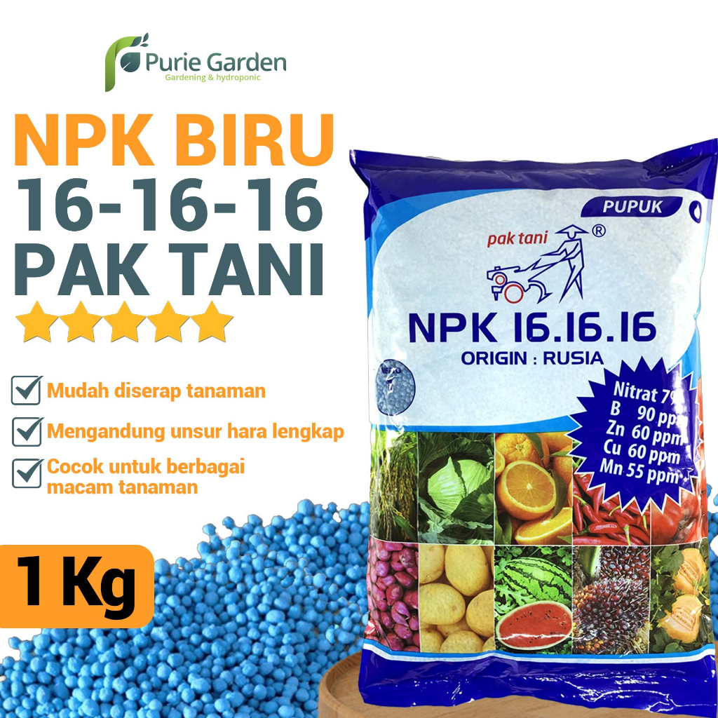 Pupuk NPK Sayuran &amp; Buah Pak Tani 16 16 16 Ori Rusia Kemasan Pabrik 1 Kg PG KDR