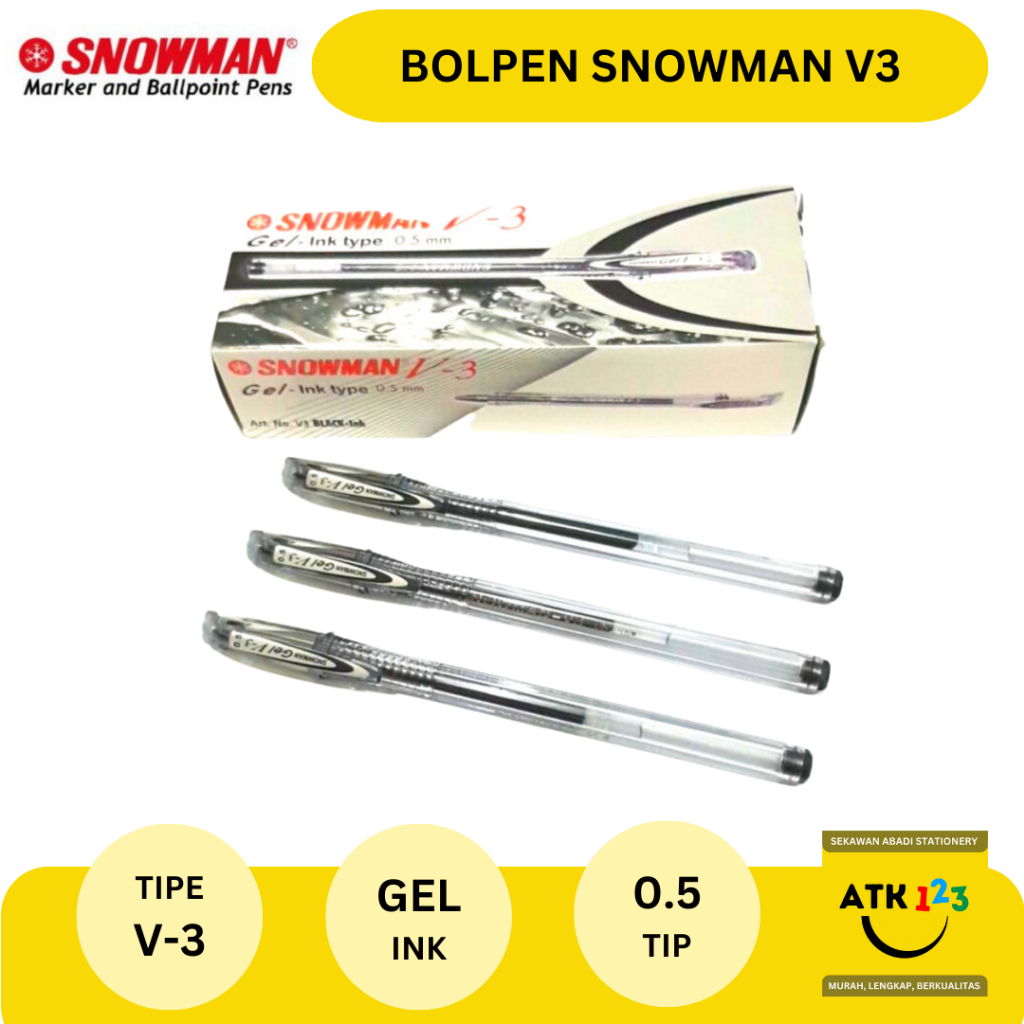 Ballpoint / Bolpen / Pulpen Merk Snowman V-3 V3 Gel Fine 0.5 Hitam