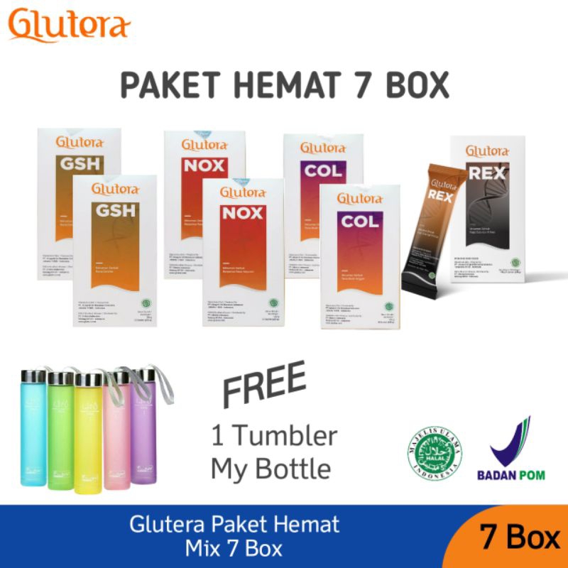 Paket Glutera Glutathione (GSH) + Nitric Oxide (NOX) + Collagen (COL) - 7 Box (35 sachet) - Bebas Pi