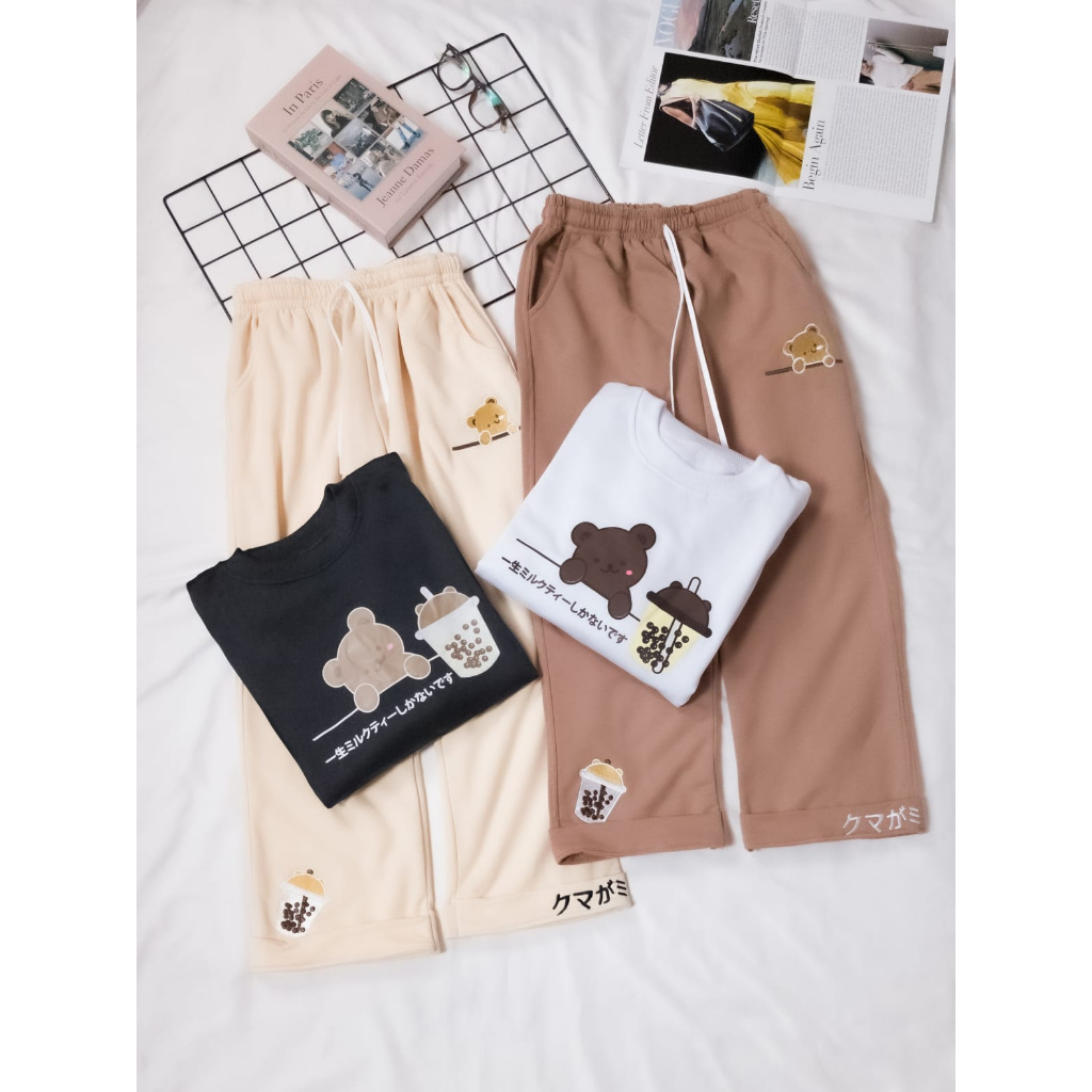 One Set Casual Korean Bobabear Kanzi Sweater Dan Celana Lucu