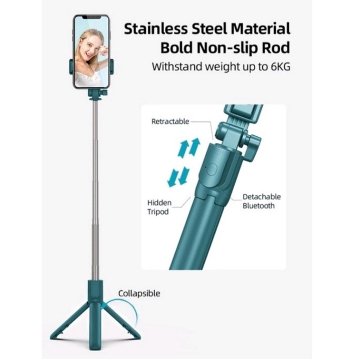 Tripod Selfie Stick R1S Led R1 Tongsis Tripod 3IN1 Bluetooth Remote control