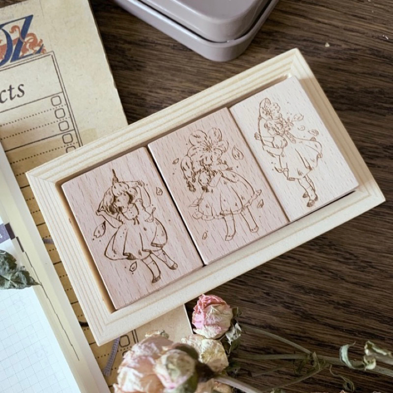 

Two Raccoons Cherry Blossom Doll Rubber Stamp