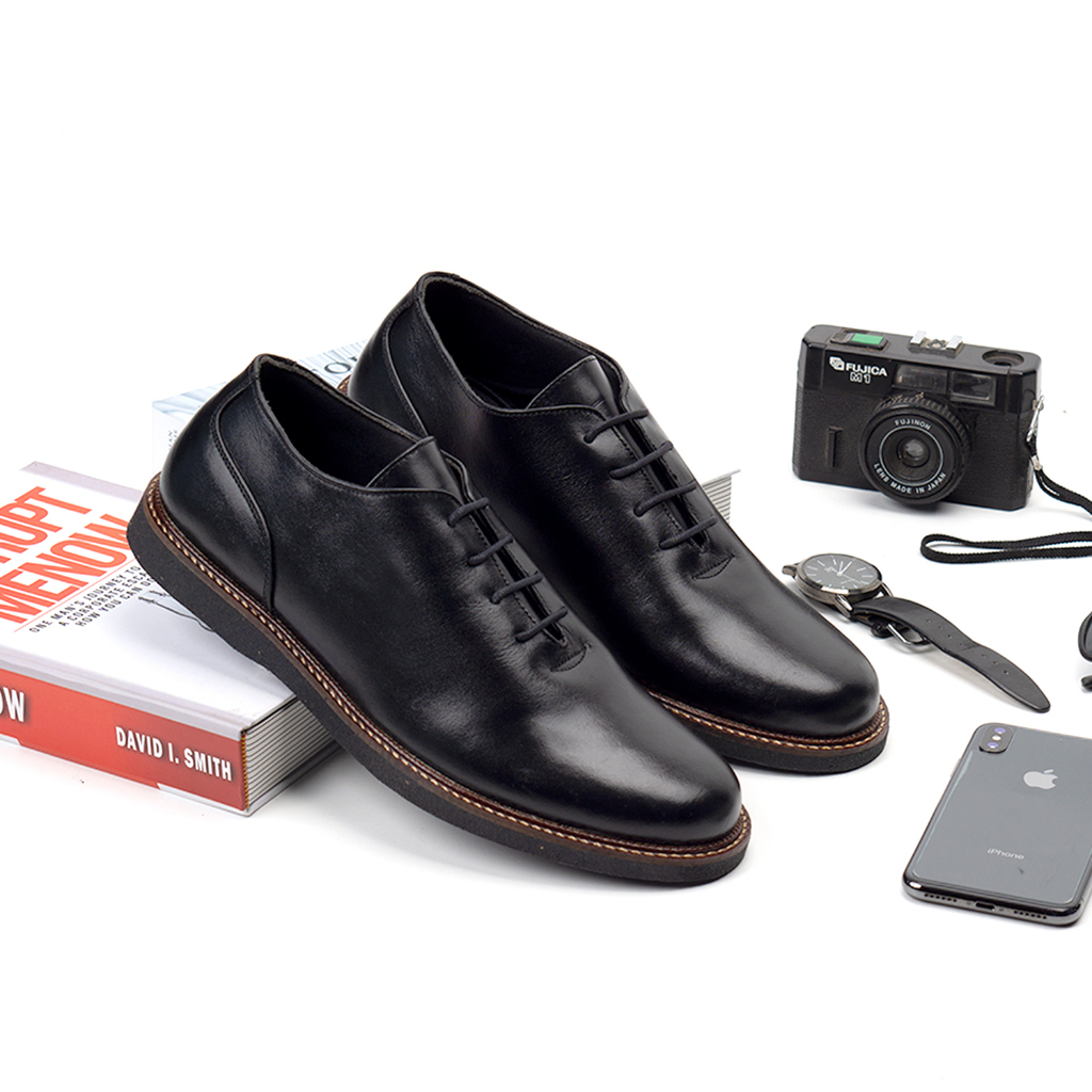 Sepatu Pantofel Pria Formal Kulit Asli Casual Shoes Oxford Dinas Kerja Kantor Sekolah Fantofel Tali Ori Greata Gustav Black