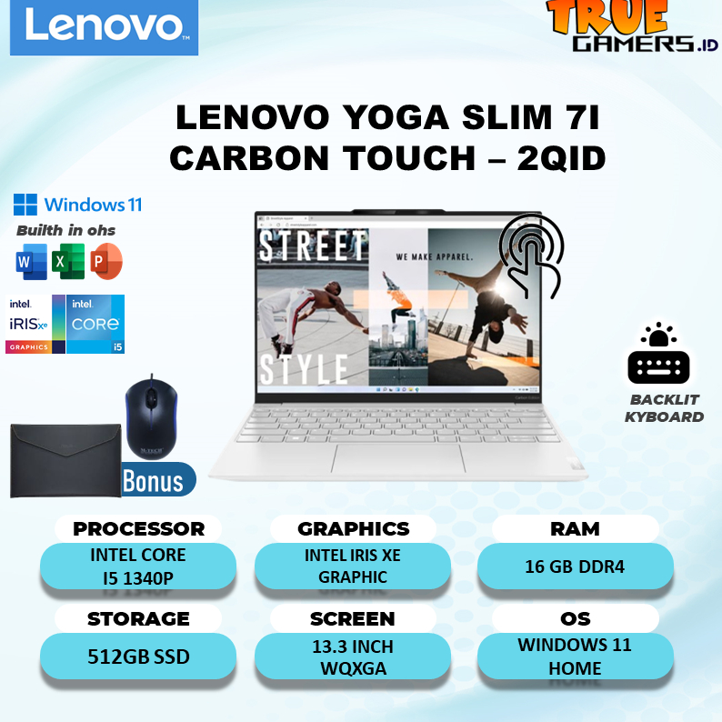 Lenovo YOGA SLIM 7I CARBON TOUCH I5 1340P 16GB 512SSD Win11 free OHS 13.3WQXGA