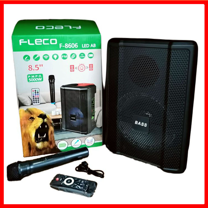 Fleco speaker bluetooth karaoke Fleco F-8606 LED AB Bonus Mic Wireless Speaker meeting
