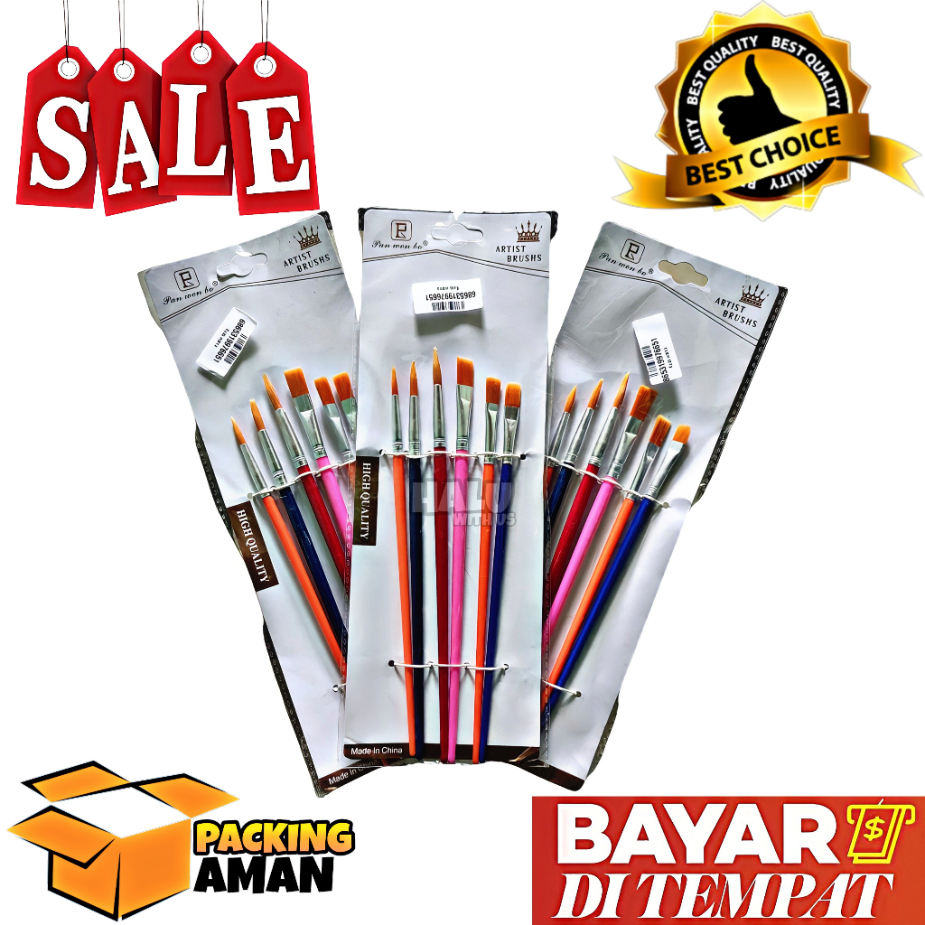 

(BISA COD) PROMO 1 Set 6 In 1 Kuas Lukis Cat Acrylic / Kuas Cat Air / Painting Brush Murah