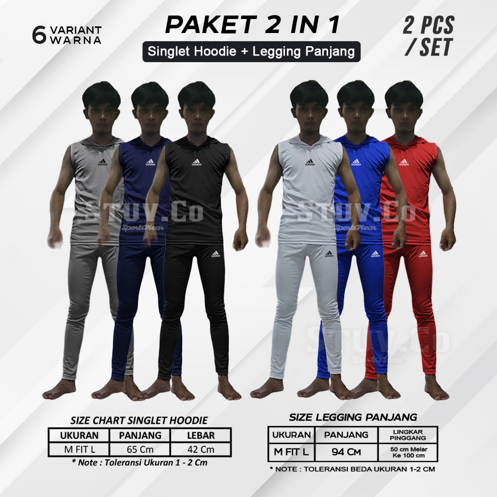 PAKET 2IN1 BASELAYER OLAHRAGA SINGLET HOODIE DAN LEGGING PANJANG FUTSAL SEPAKBOLA GYM FITNESS