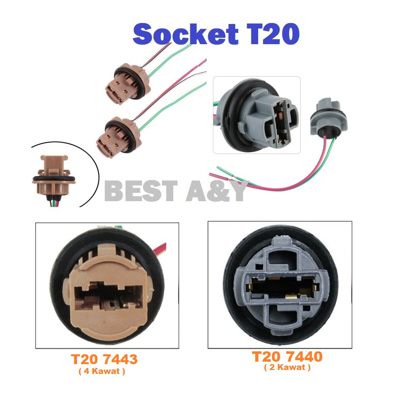 Socket Soket Fitting Lampu Tancap T20 7440 7443 2 kawat 4 kawat Sein Sen Rem Mundur