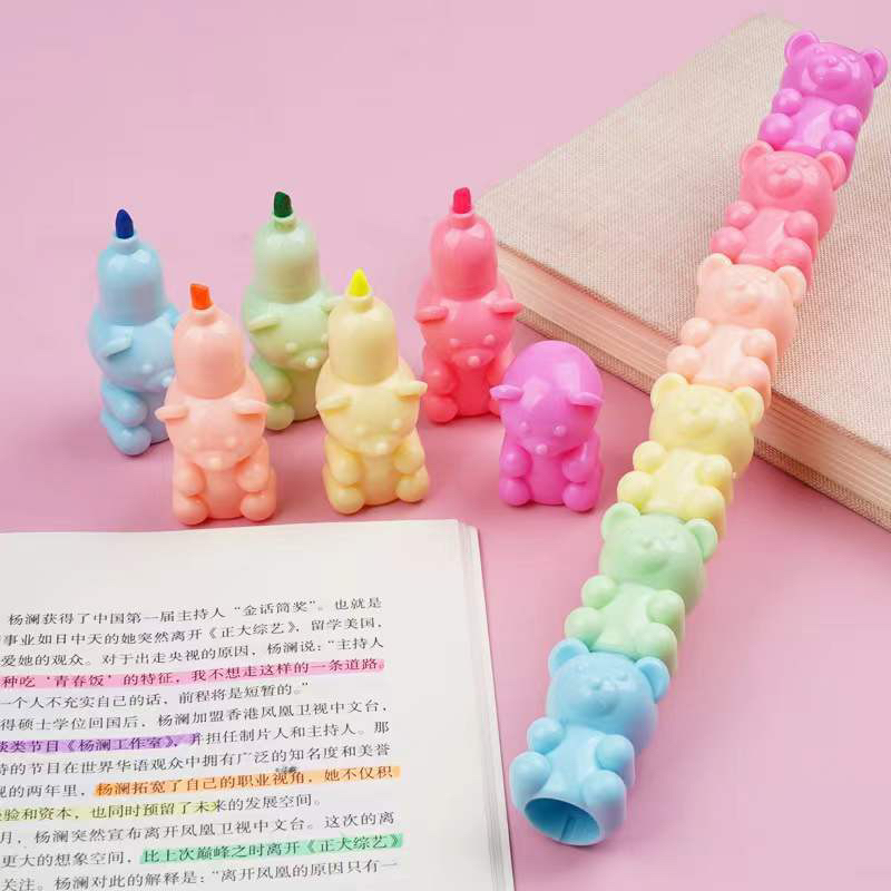 

1set Highlighter stabilo Tumpuk 1 Set Spidol Pastel Marker Textlighter Textliner bunga kaki kucing / cat bear beruang aesthetic pensil warna lucu anak mainaniyo