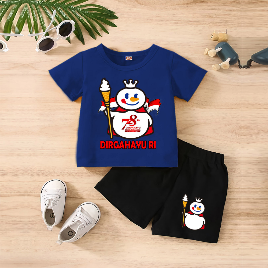 Baju Anak Stelan Kaos 3/4 MIXUE ORI HUT RI 78 NKRI INDONESIA PANCASILA Cowok Cewek  Usia 1 - 4  Tahun Celana Pendek Harian