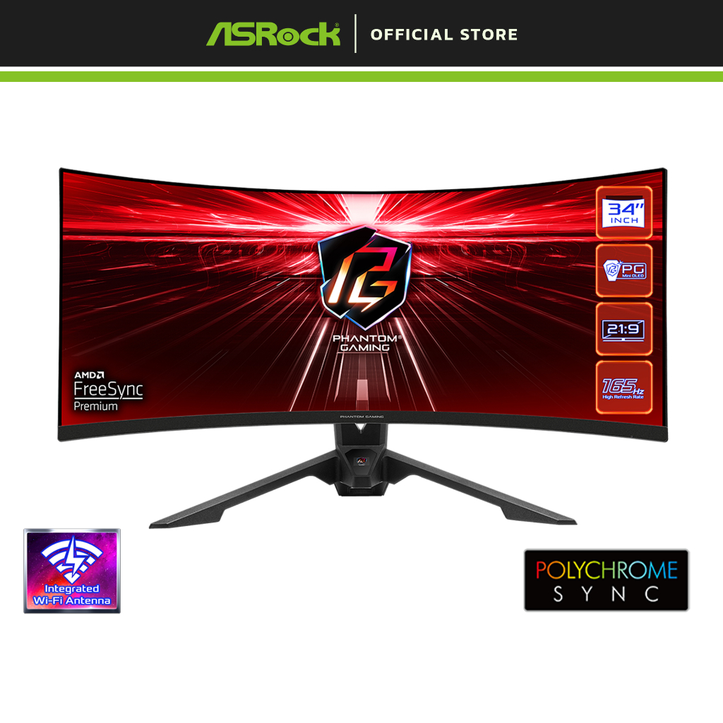 ASRock PG34WQ15R3A Monitor Gaming Melengkung 34"
