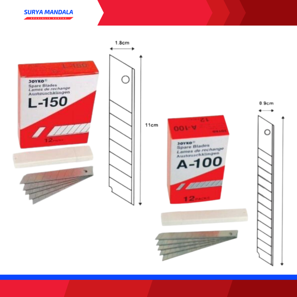 

ISI CUTTER BESAR KECIL L-150 A-100 JOYKO REFILL BLADE PISAU L150 L 150 A100 A 100