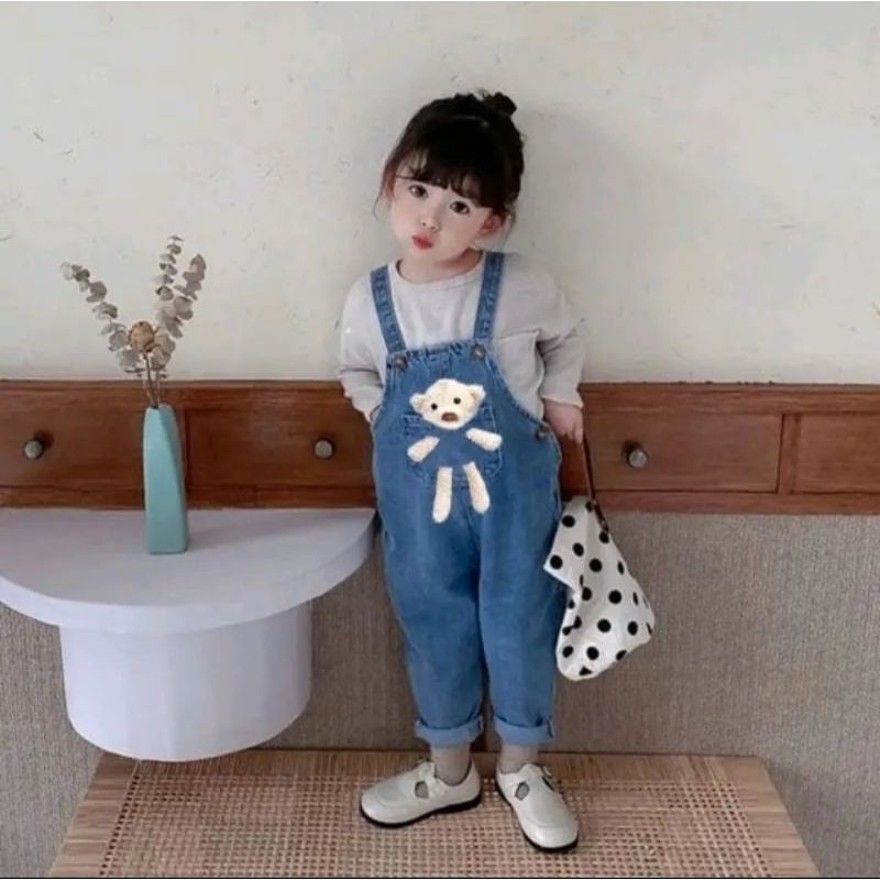 OVERALL JEANS ANAK PEREMPUAN MOTIF BONEKA 1-6 TAHUN