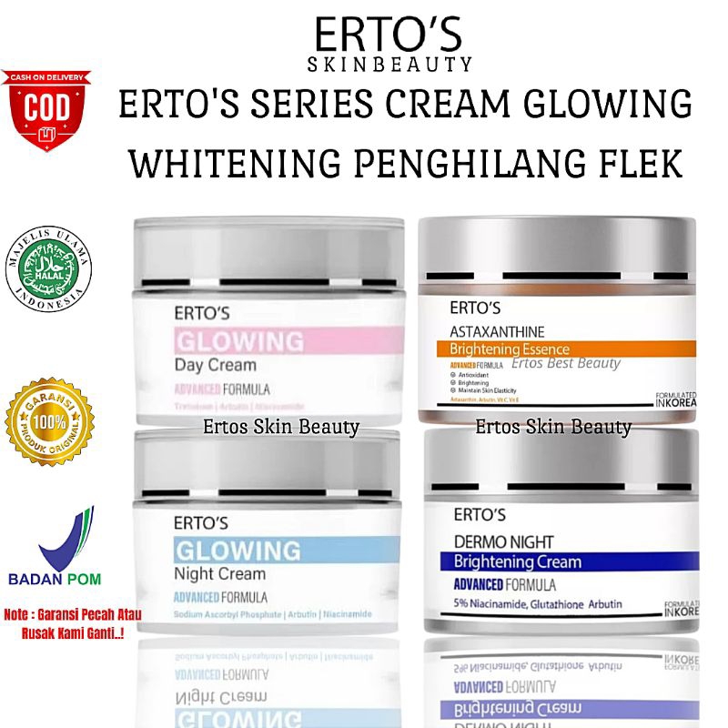 ERTOS Paket Cream Glowing Krim Whitening Penghilang Dan Mencegah Flek Hitam Diwajah ( Glowing Day, N
