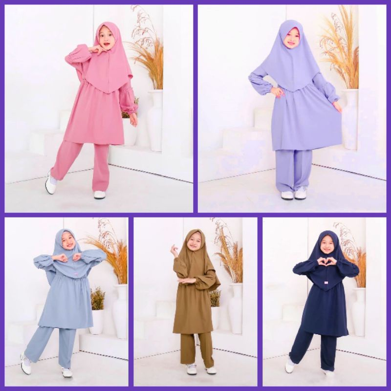 LUBNA KIDS 4 - 12 TAHUN SETELAN SET CELANA FREE HIJAB GAMIS ANAK TERBARU KEKINIAN TRENDY TERLARIS BU