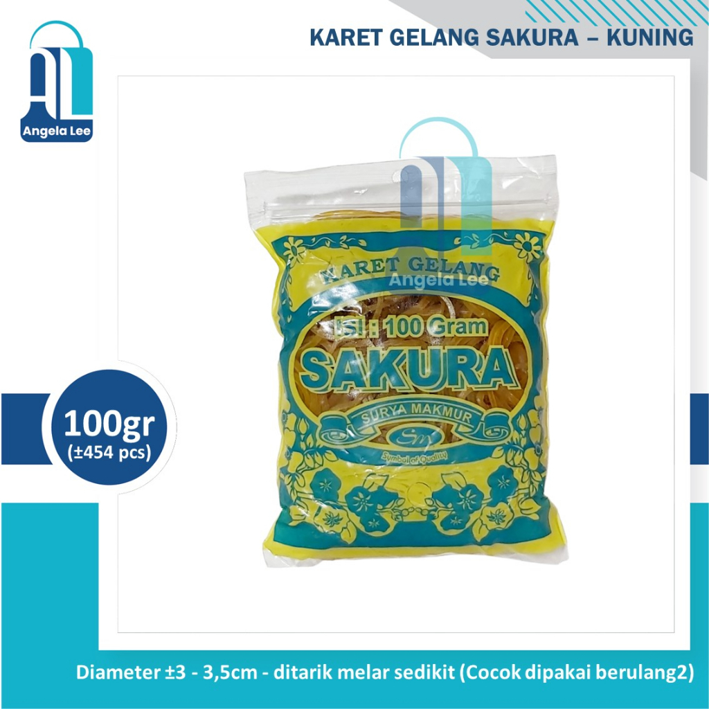 Karet Gelang Kuning Sakura 14mm @100gram ikat duit uang plastik barang dapur