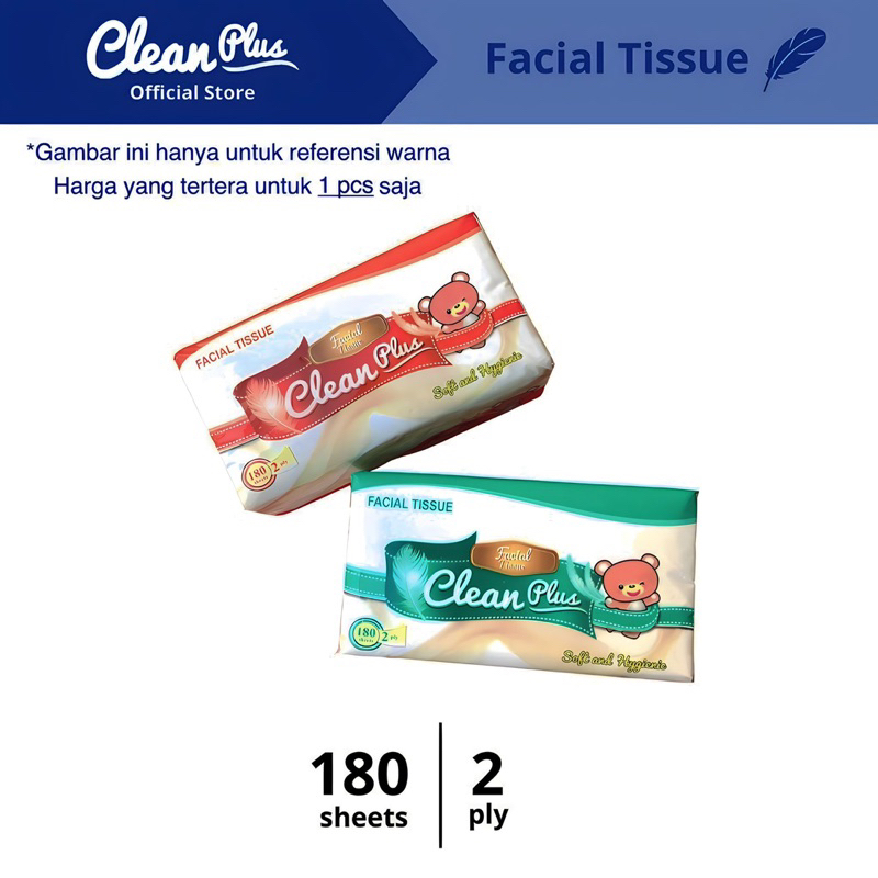 Clean Plus Softpack Tissue 180 Sheets Beruang 2 PLY