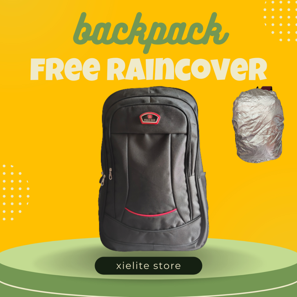 Tas Ransel Polo  Free Raincover Tas Sekolah SD SMP SMA Kuliah Kerja Kantor Pria Dinas Backpack Rangsel Punggung Backpack Anak SD SMP Muat Laptop