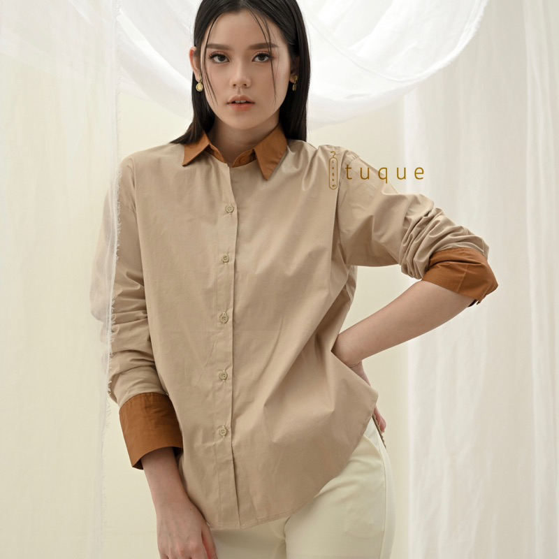 TUQUE - Ana Two Tone Basic Shirt - Oversize Shirt