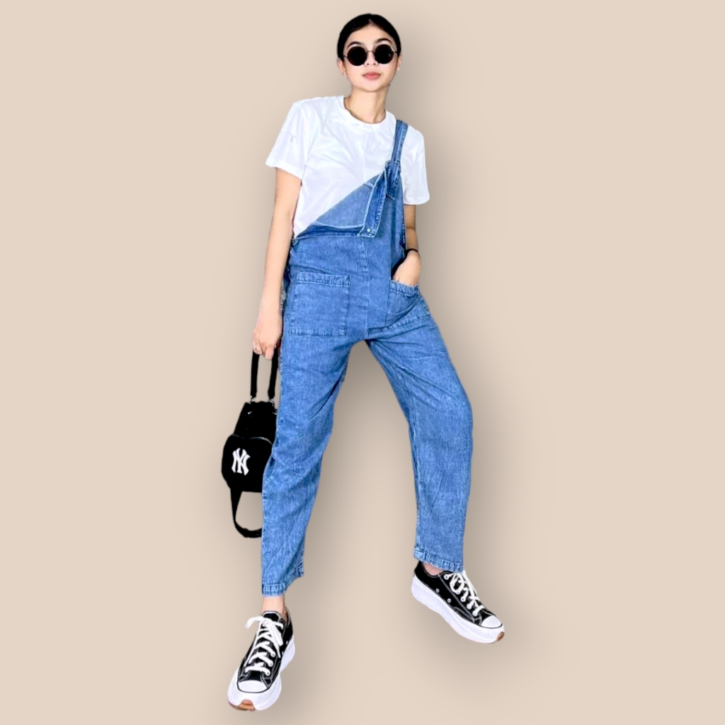 Baju Kodok Overall Overal Jumpsuit Jeans Wanita Korean Polos Terbaru 2023 Simpel Cantik Kekinian M-XL