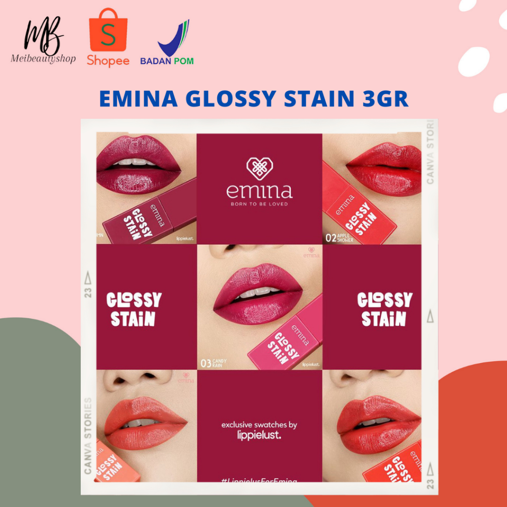 Emina Glossy Stain 3 g - Melty Gel Lip Tint Glossy Finish, Tahan Lama dan Melembabkan