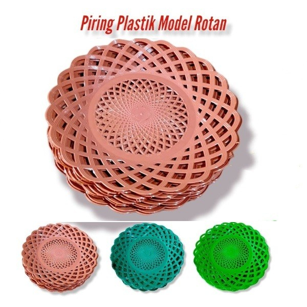 [COD] PIRING ROTAN PLASTIK COKLAT HARGA 1 LUSIN