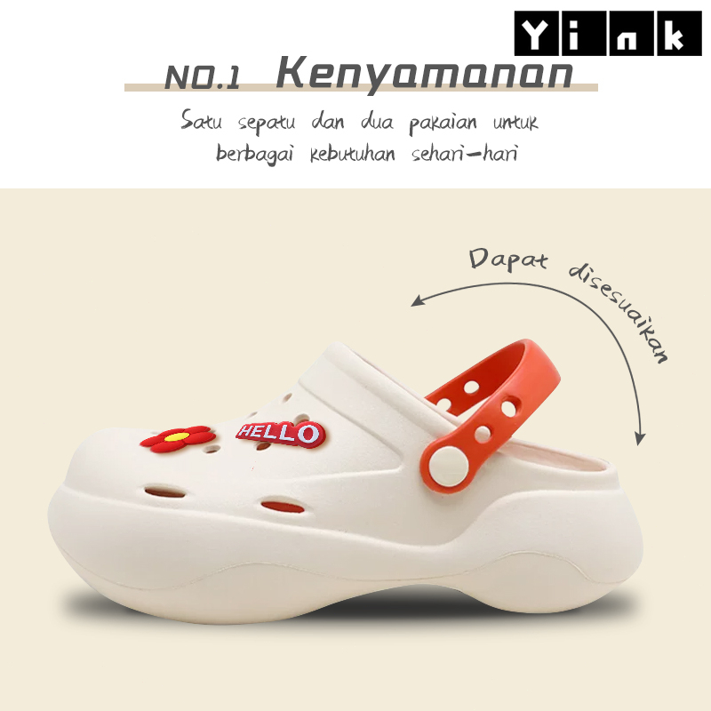 Yink Sendal Wanita Kekinian Import Terbaru Sendal Wedges Sandal Kodok Sendal Crocs Slip On Jibbitz Fuji Baim Viral Sandal Selop Empuk Eva Platform Stiker 3D Sol Tebal