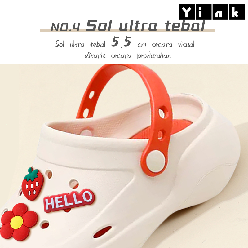 Yink Sendal Wanita Kekinian Import Terbaru Sendal Wedges Sandal Kodok Sendal Crocs Slip On Jibbitz Fuji Baim Viral Sandal Selop Empuk Eva Platform Stiker 3D Sol Tebal