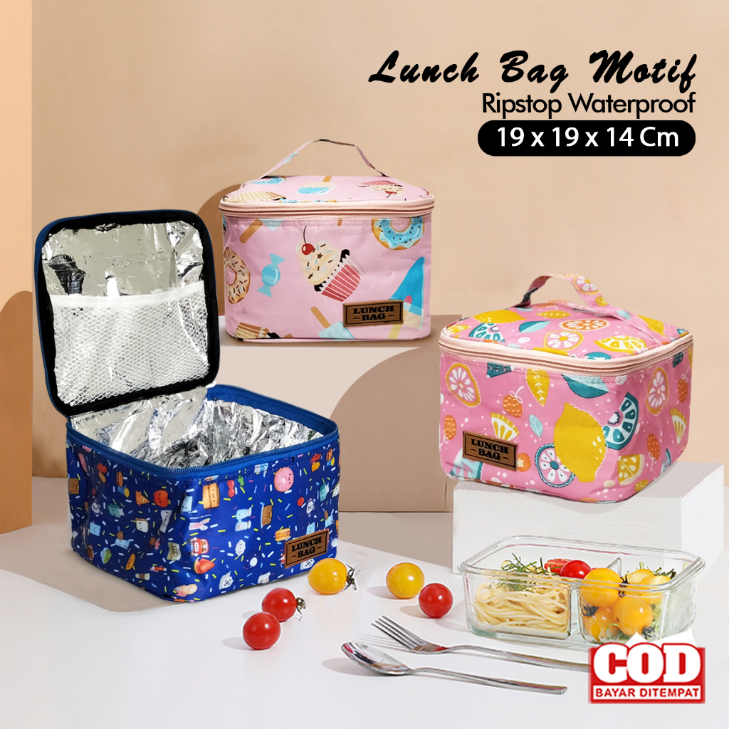 Cooler bag tas pendingin asi anti air lunch bag waterproof Coolerbag motif Tas bekal anak sekolah lunch bag motif tas Insulin inner aluminium foil tas penyimpanan asi dan makanan