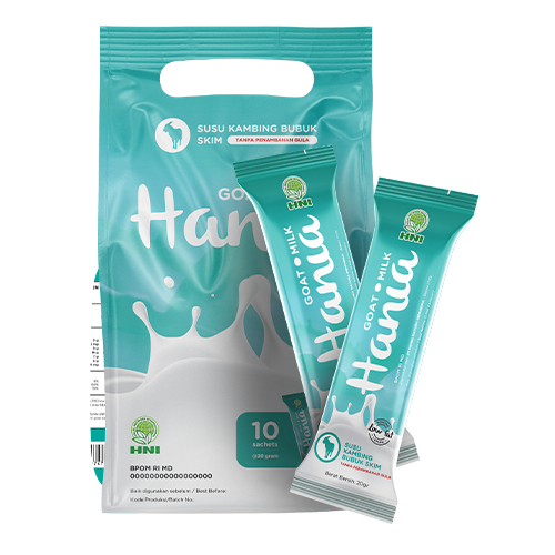 

Susu Kambing Premium Bubuk Sachet Hania Skim HNI HPAI Bebas Lemak dan 100% Susu Asli Rendah Lemak Tinggi Protein
