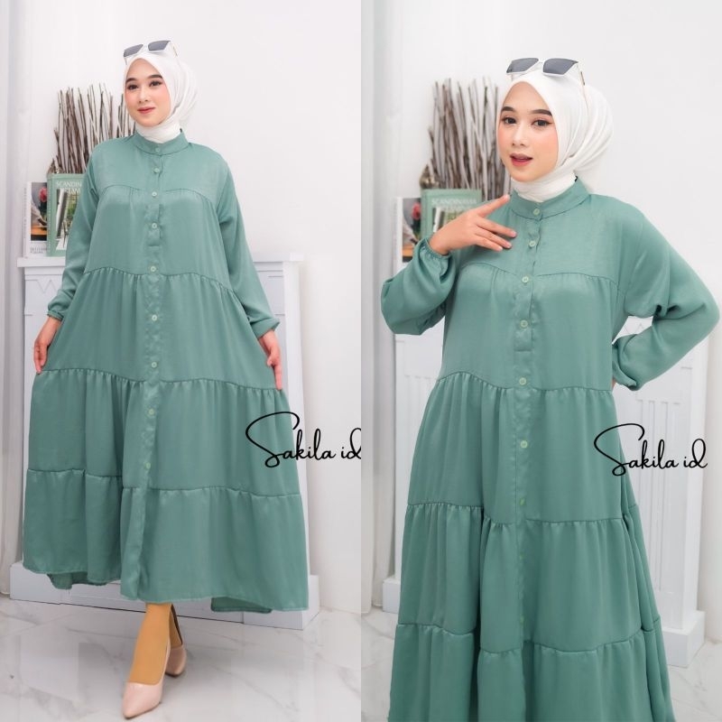 ELENA MIDI DRESS - LONG TUNIK POLOS / GAMIS LEBARAN SIMPEL / MIDI DRESS SANTORINI