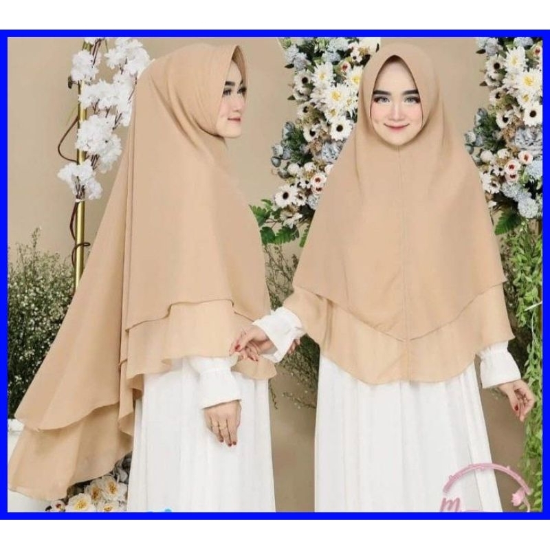 (COD) JUMBO 2 LAYER POLOS CERUTY Khimar Syar'i Jumbo Ped Antem Hijab Instan Termurah Jilbab kekinian
