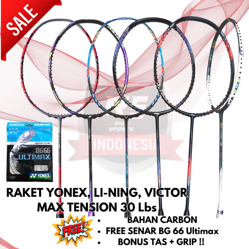 RAKET BADMINTON LI-NING YONEX VICTOR SUPER RINGAN TECTONIC 9/ ARCSABER 11 PRO/ ASTROX 88S PRO/ AXFOR
