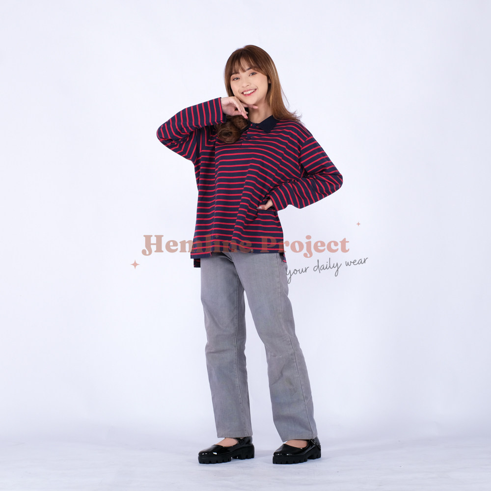 Hara Navy Cherry Oversized Stripe Top