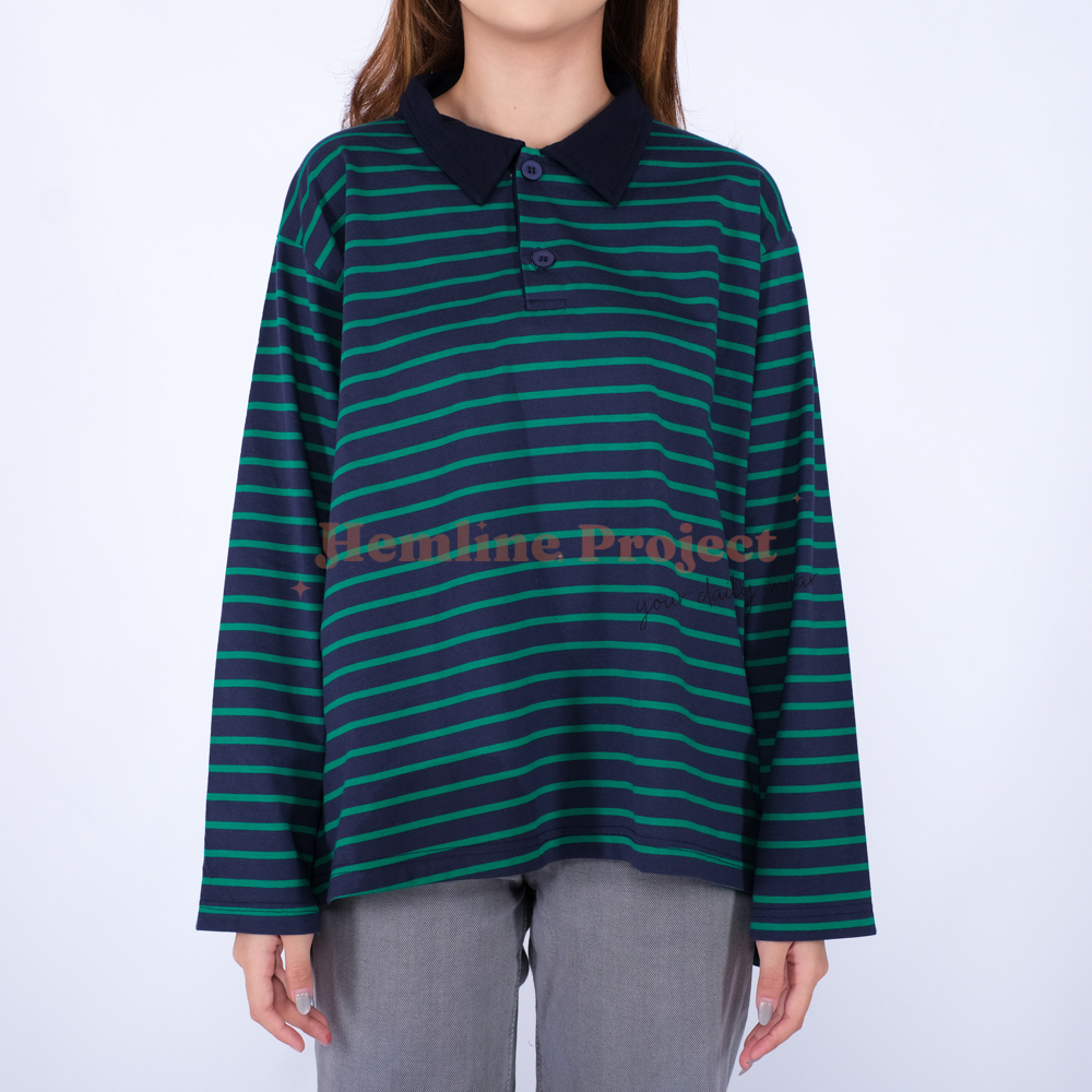 Hara Navy Fuji Oversized Stripe Top