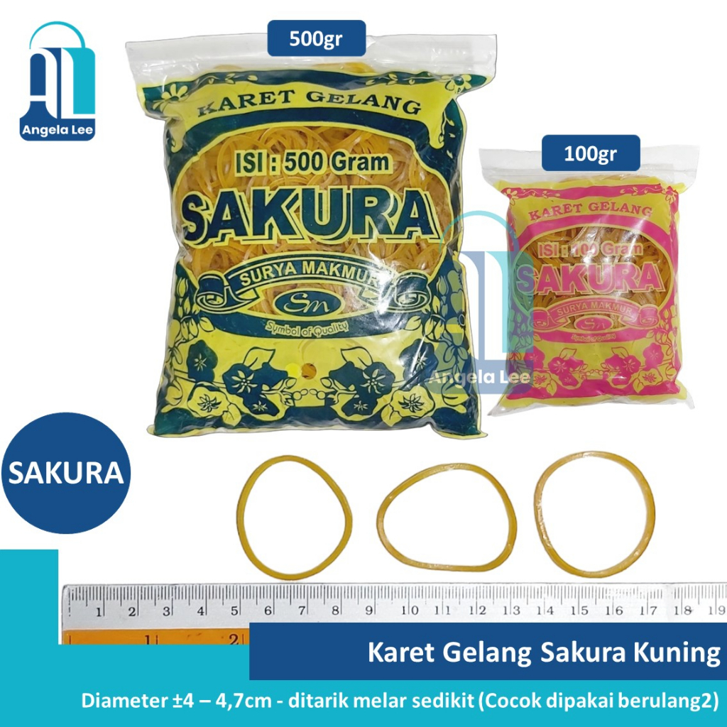 Karet Gelang Kuning Sakura 16mm @500gram ikat duit uang plastik barang dapur