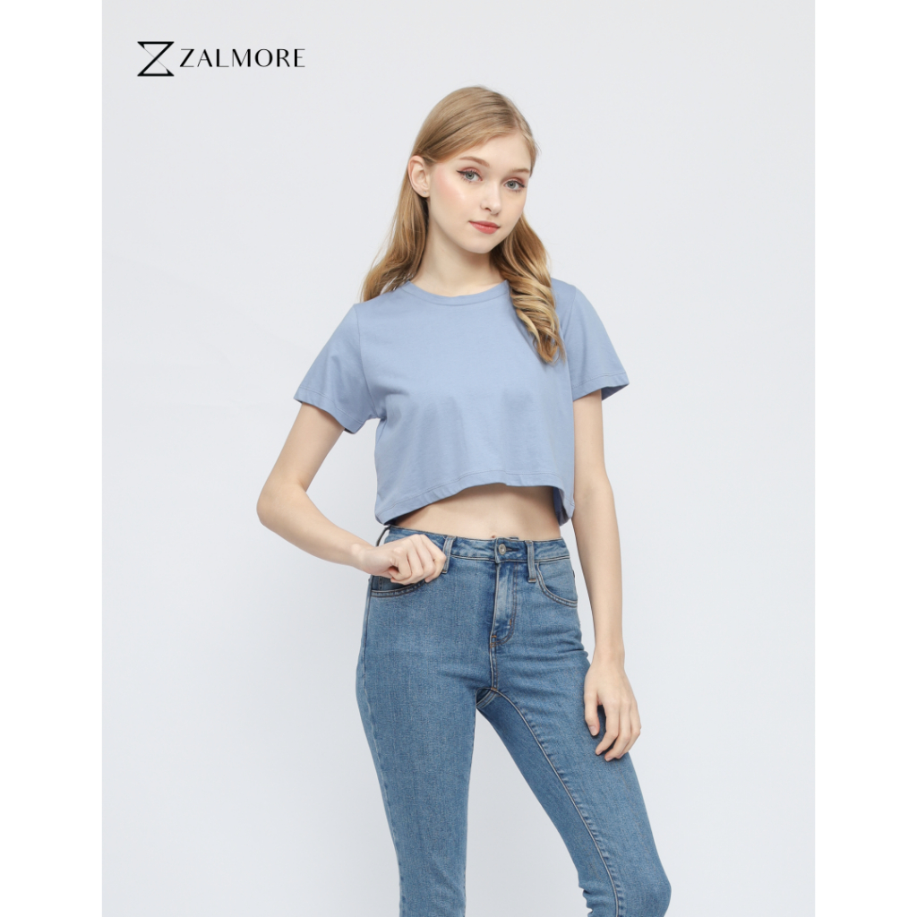 Zalmore Basic Crop T-Shirt Premium Cotton - Kaos Crop Top Wanita