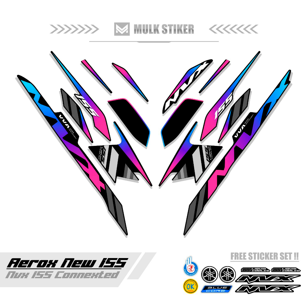 STRIPING AEROX 155 NEW CONNECTED MOTIF 5 / COMBO COLOR / DASAR HITAM / STIKER AEROX 155 CONNECTED / 