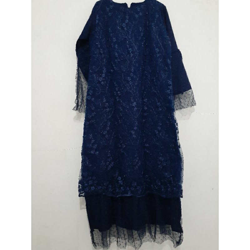 gamis brukat tile navy baru size M