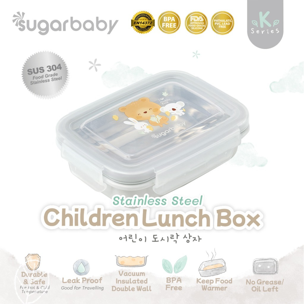 Sugar baby Stainless Steel Children Lunch box/ Kotak Makan stainless Sugarababy/ Kotak Makan Anak/ Kotak Bekal - kotak bekal anak stainless