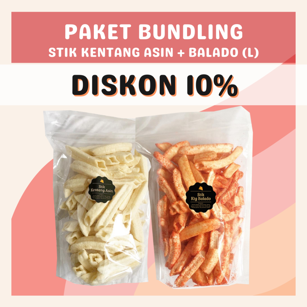 [DELISH SNACKS] Paket Bundling Stik Kentang Asin + Balado + Keju (L) / Snack Cemilan Camilan Potato Stick Asin Gurih Pedas