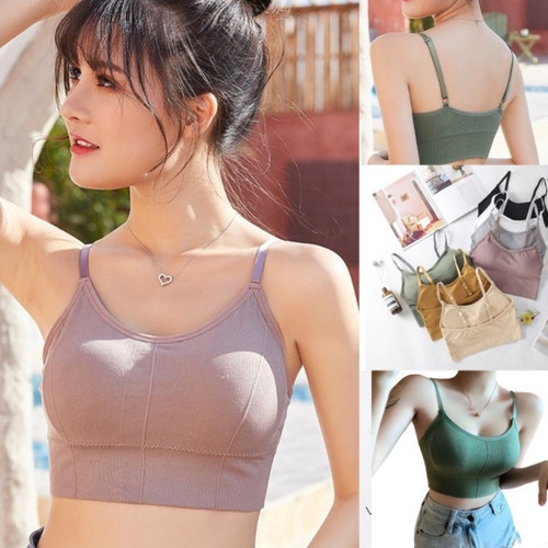 Bra Sport Gym Crop Top Bh Motif Polos Tanpa Kawat Tali Adjustable